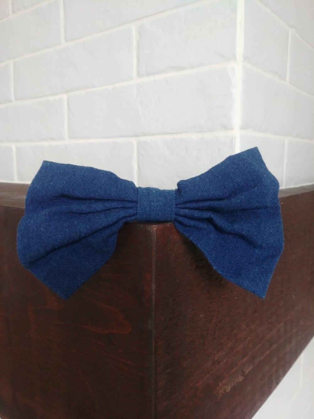 Large blue jean denim bow hair clip accessory